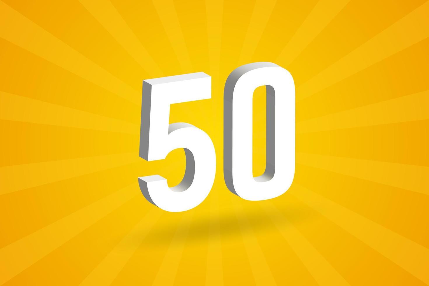 Alfabeto de fuente de 50 números 3d. blanco 3d número 50 con fondo amarillo vector