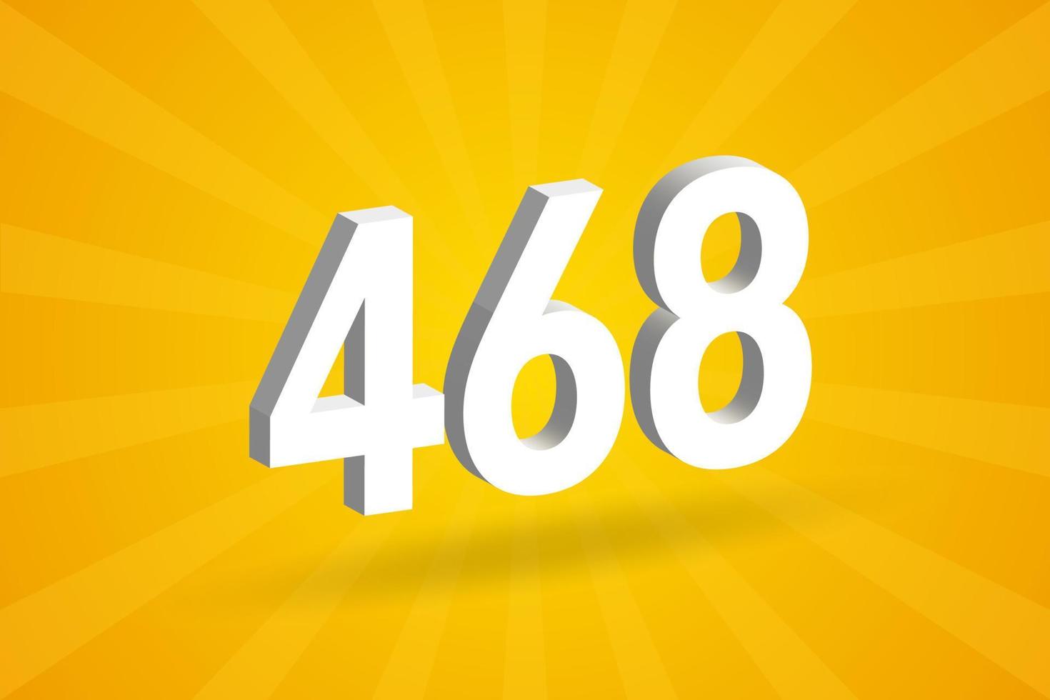 3D 468 number font alphabet. White 3D Number 468 with yellow background vector