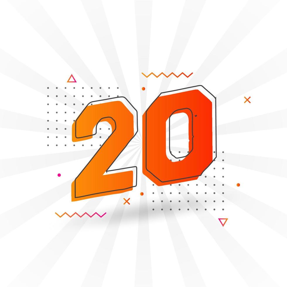 Alfabeto de fuente vectorial de 20 números. número 20 con vector de stock de elemento decorativo