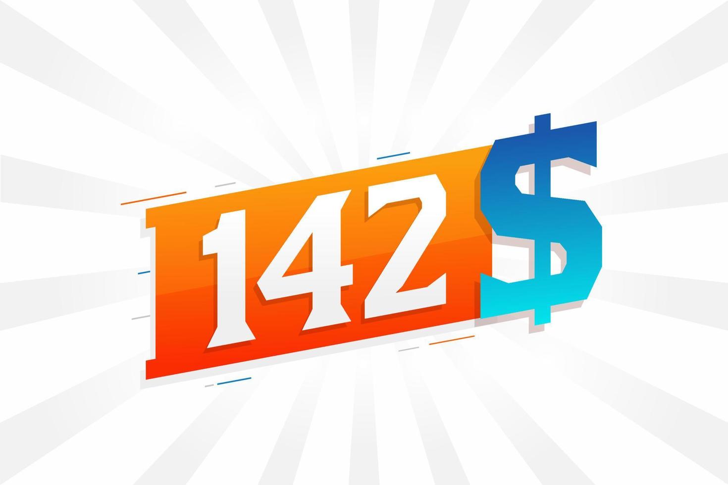 142 Dollar currency vector text symbol. 142 USD United States Dollar American Money stock vector