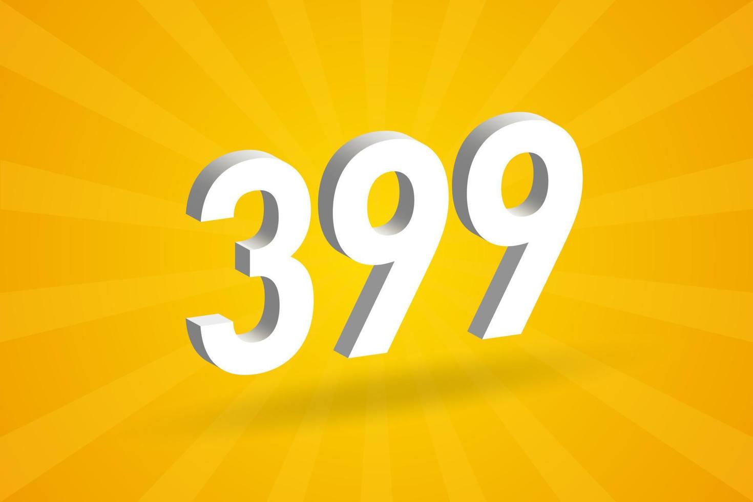 3D 399 number font alphabet. White 3D Number 399 with yellow background