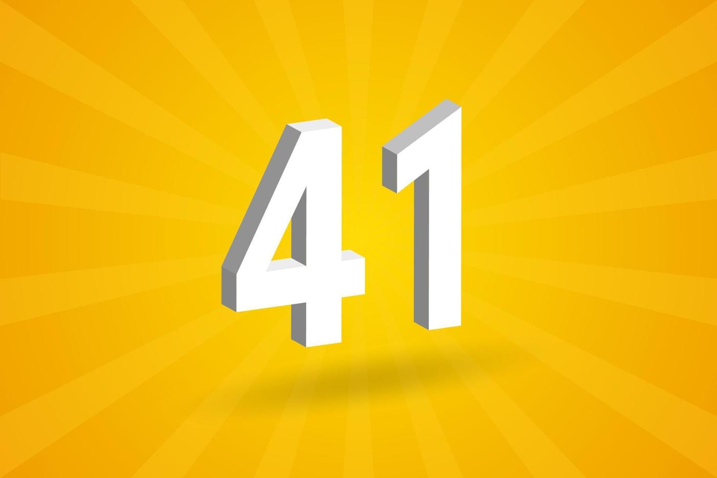 3D 41 number font alphabet. White 3D Number 41 with yellow background vector