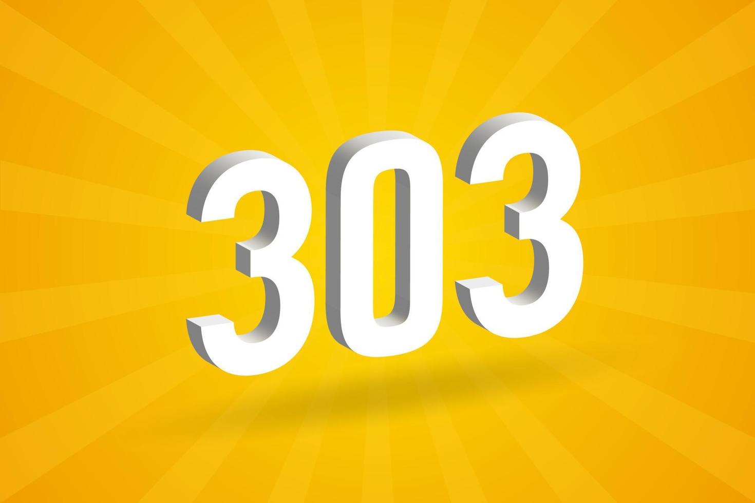 3D 303 number font alphabet. White 3D Number 303 with yellow background vector