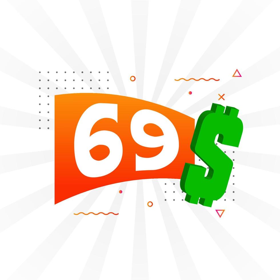 69 Dollar currency vector text symbol. 69 USD United States Dollar American Money stock vector
