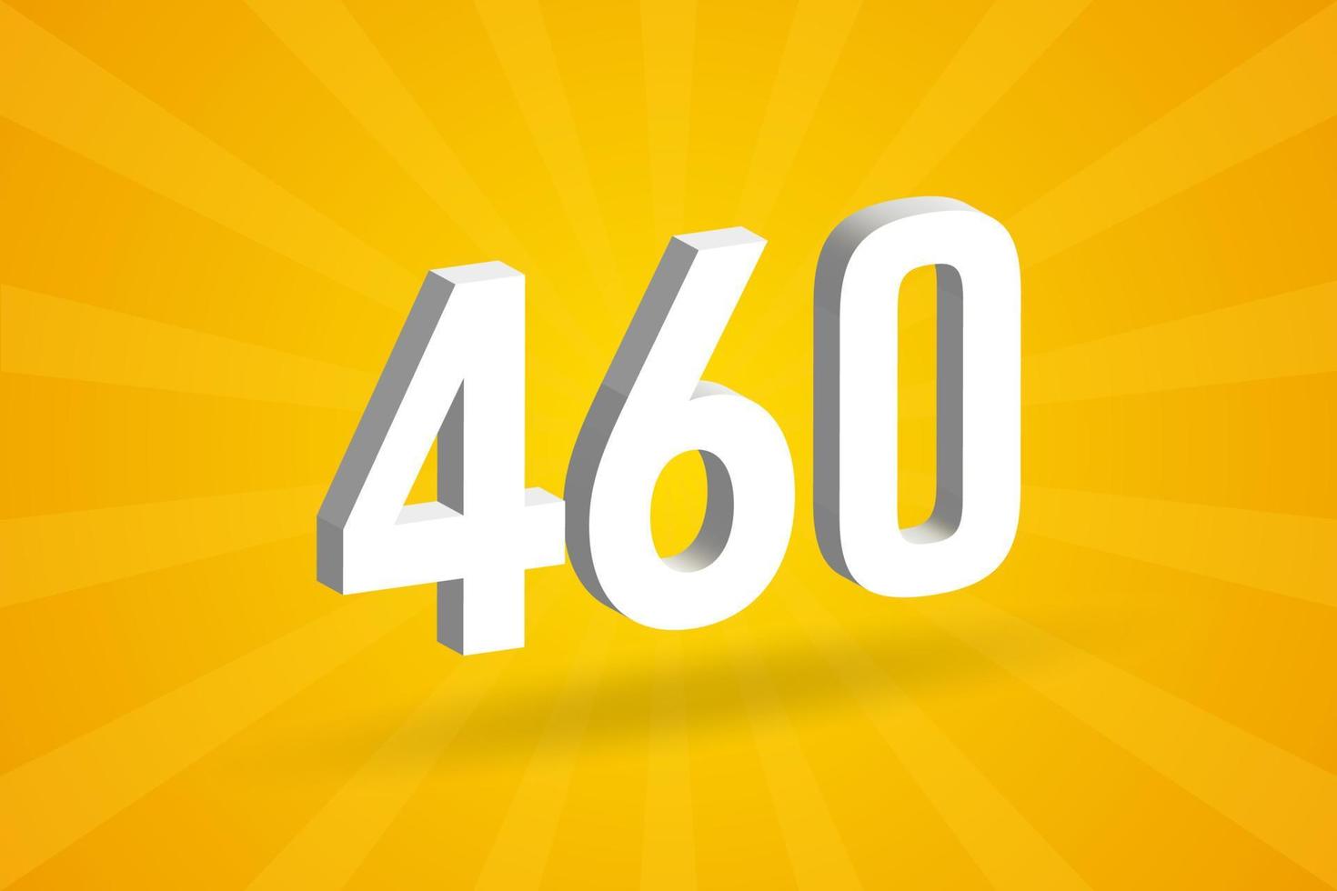 3D 460 number font alphabet. White 3D Number 460 with yellow background vector