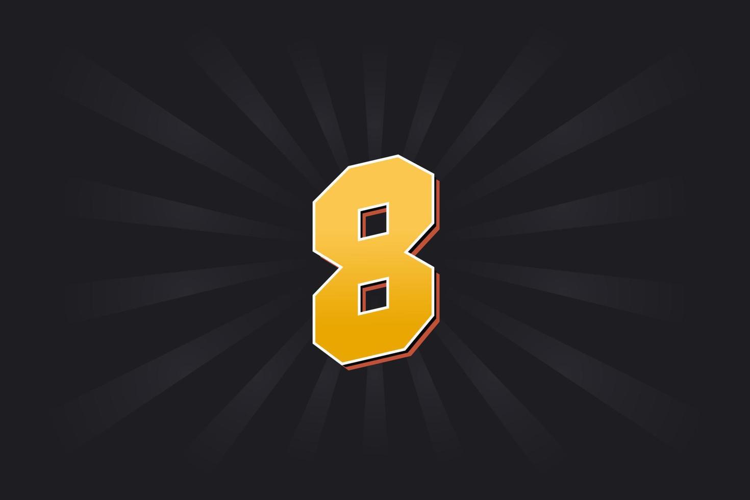 Number 8 vector font alphabet. Yellow 8 number with black background