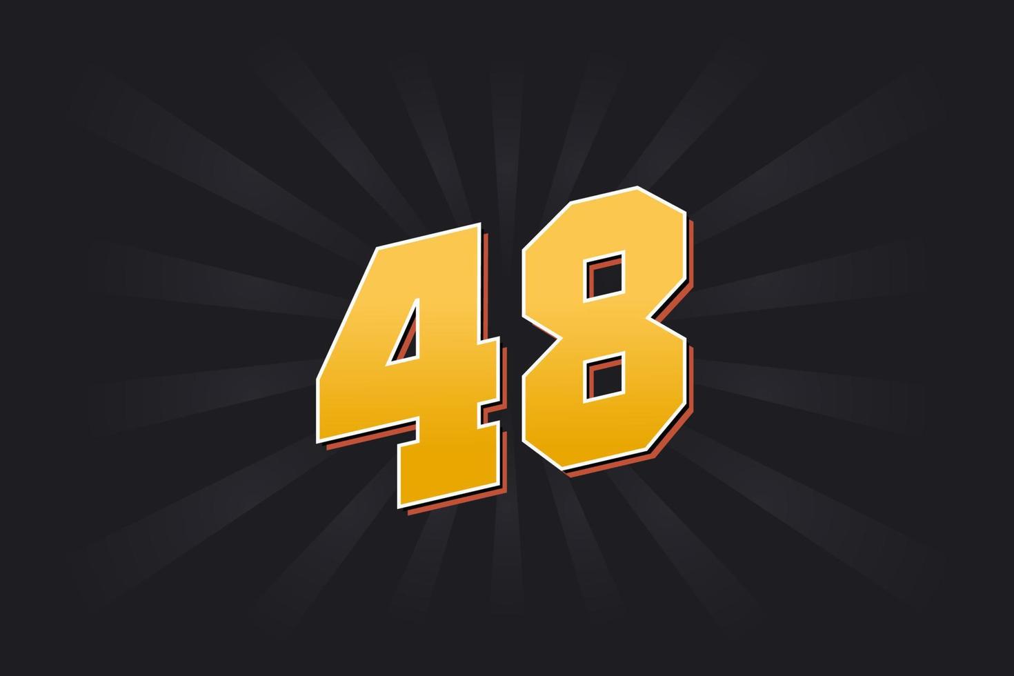 alfabeto de fuente vectorial número 48. número 48 amarillo con fondo negro vector