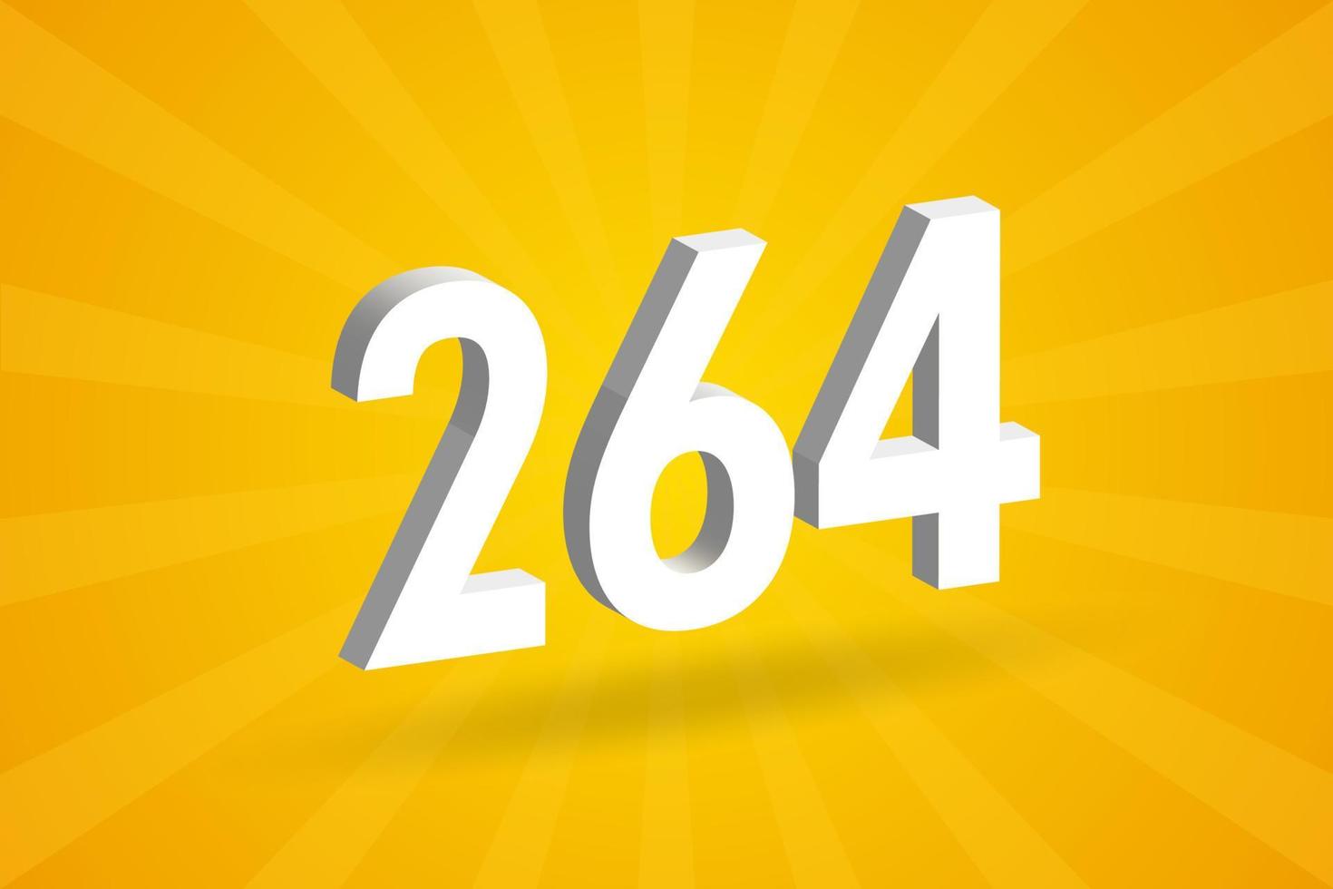 3D 264 number font alphabet. White 3D Number 264 with yellow background vector