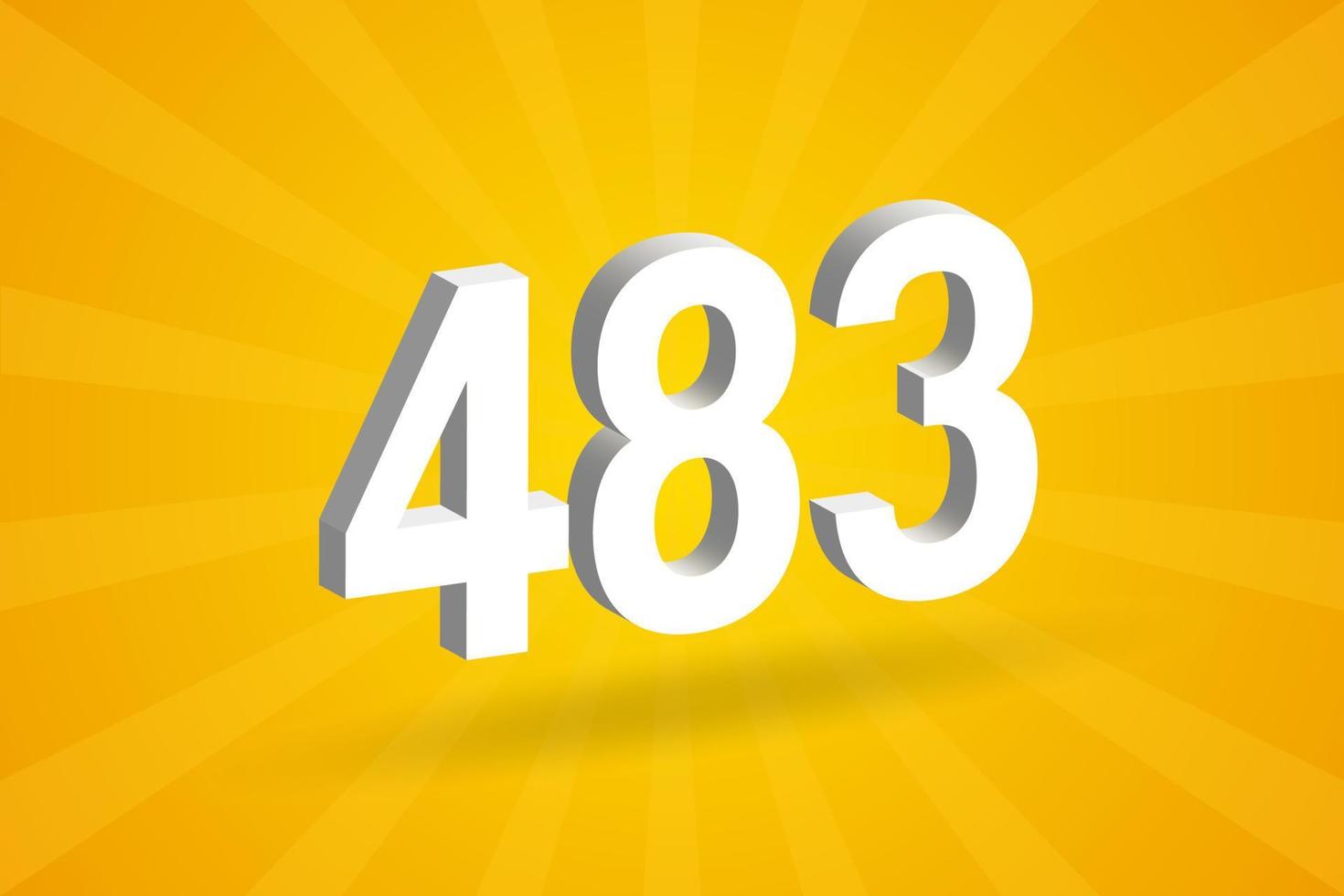 Alfabeto de fuente de número 3d 483. blanco 3d número 483 con fondo amarillo vector