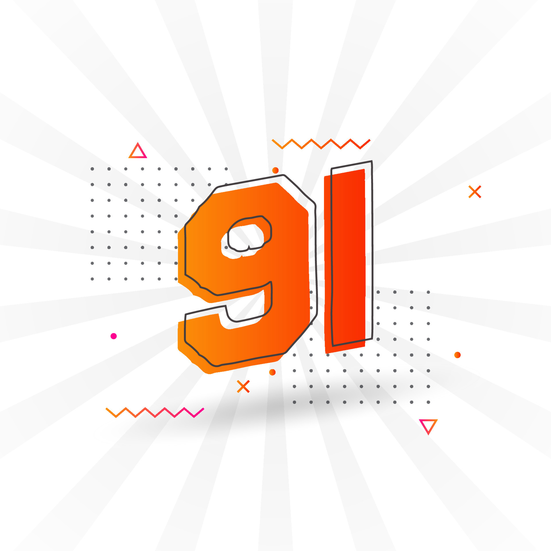 91 number vector font alphabet. Number 91 with decorative element stock