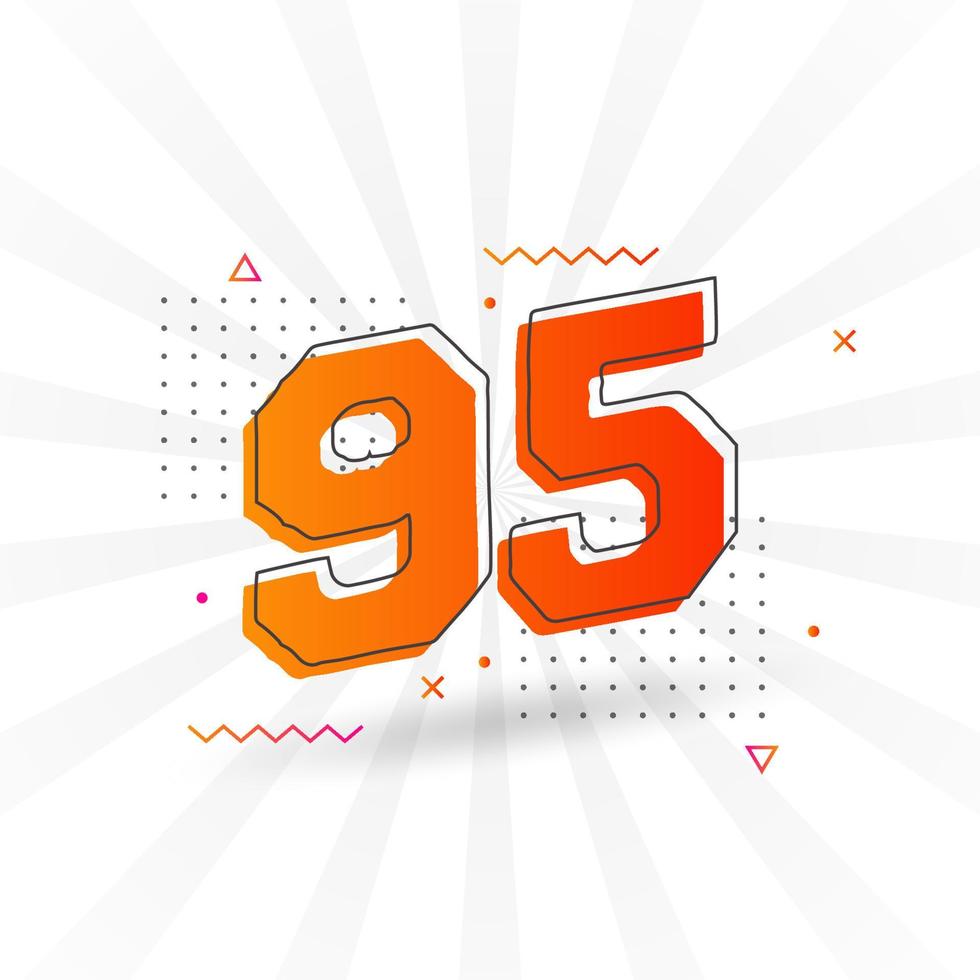 95 number vector font alphabet. Number 95 with decorative element stock vector