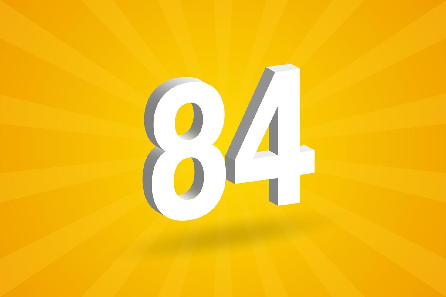 3D 84 number font alphabet. White 3D Number 84 with yellow background vector
