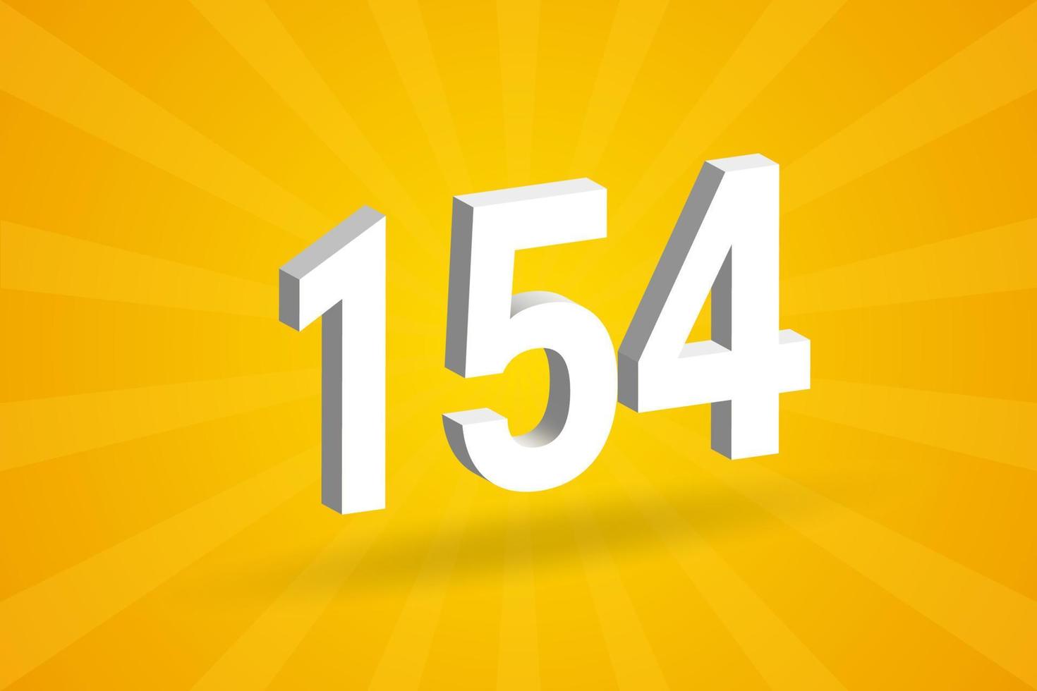 3D 154 number font alphabet. White 3D Number 154 with yellow background vector