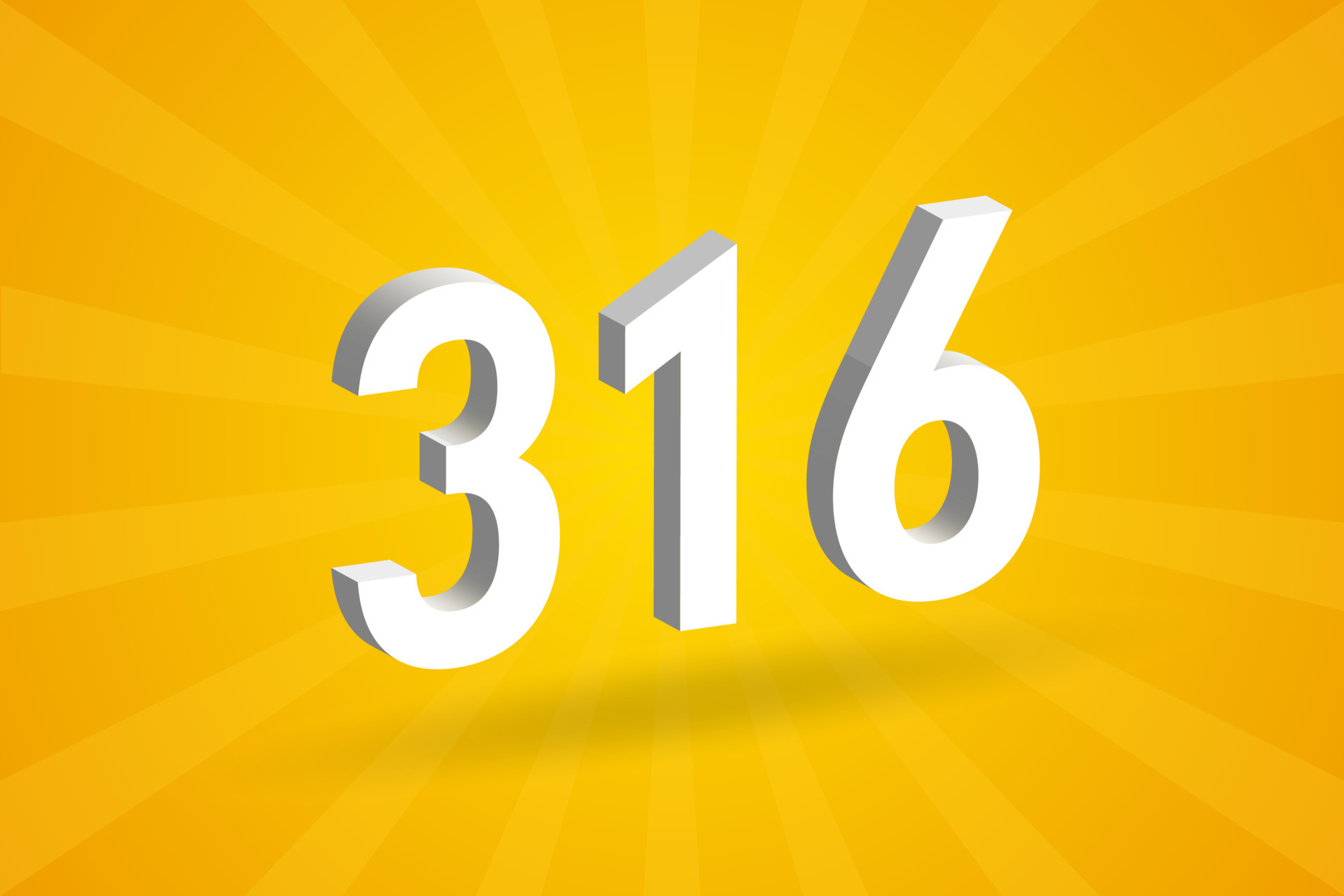 3D 316 number font alphabet. White 3D Number 316 with yellow background ...