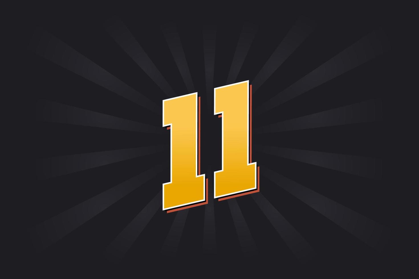 Number 11 vector font alphabet. Yellow 11 number with black background