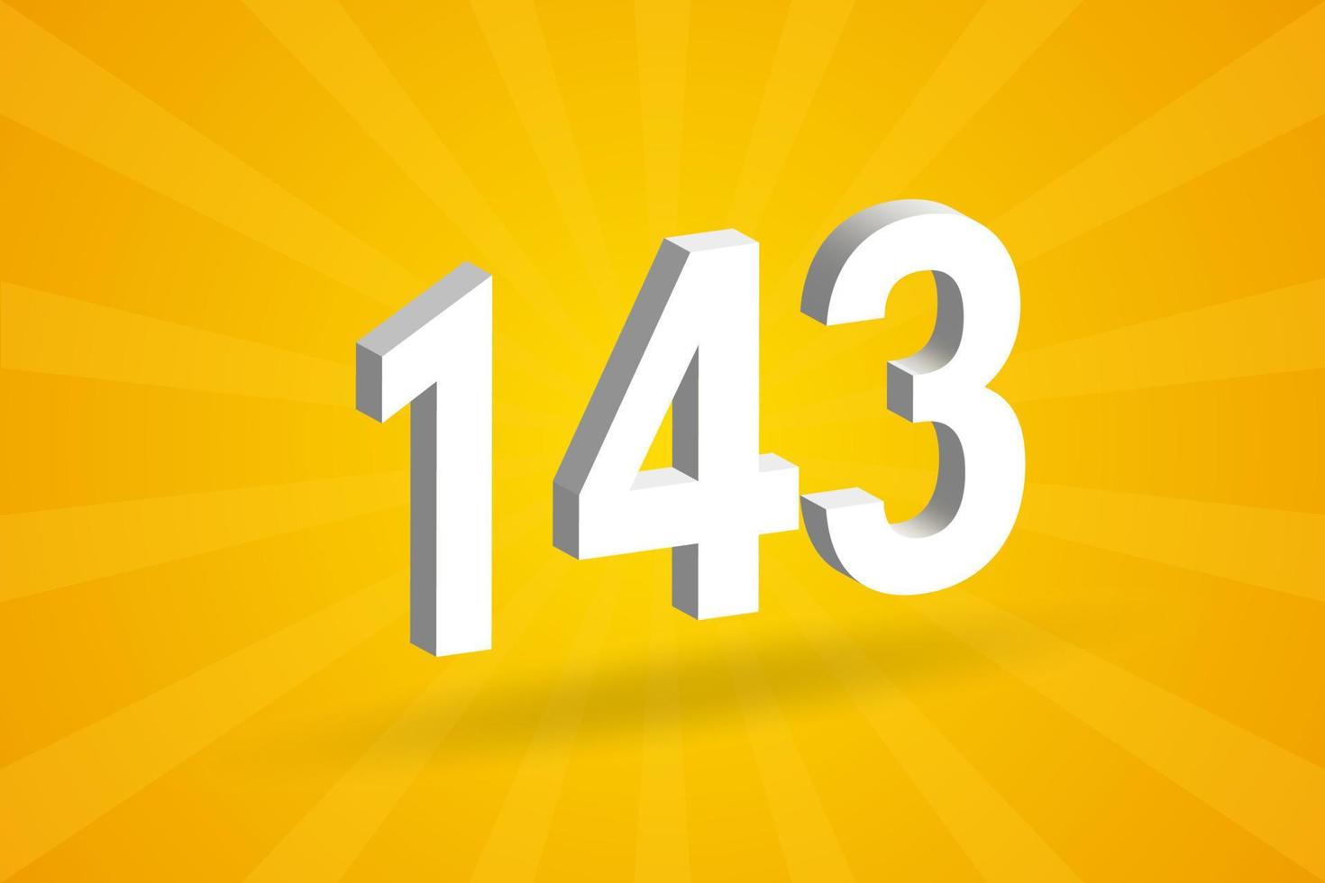 3D 143 number font alphabet. White 3D Number 143 with yellow background vector