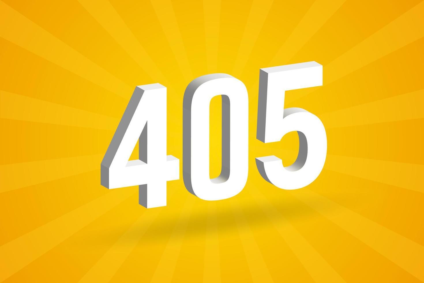 3D 405 number font alphabet. White 3D Number 405 with yellow background vector