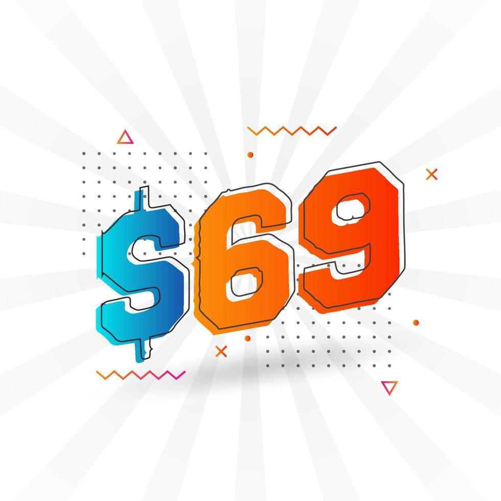 69 Dollar currency vector text symbol. 69 USD United States Dollar American Money stock vector