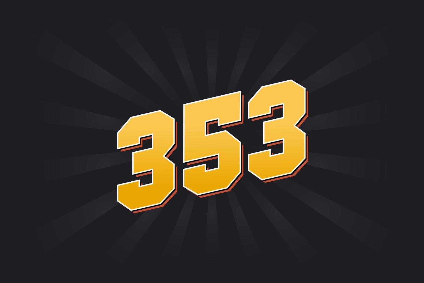 Number 353 vector font alphabet. Yellow 353 number with black background