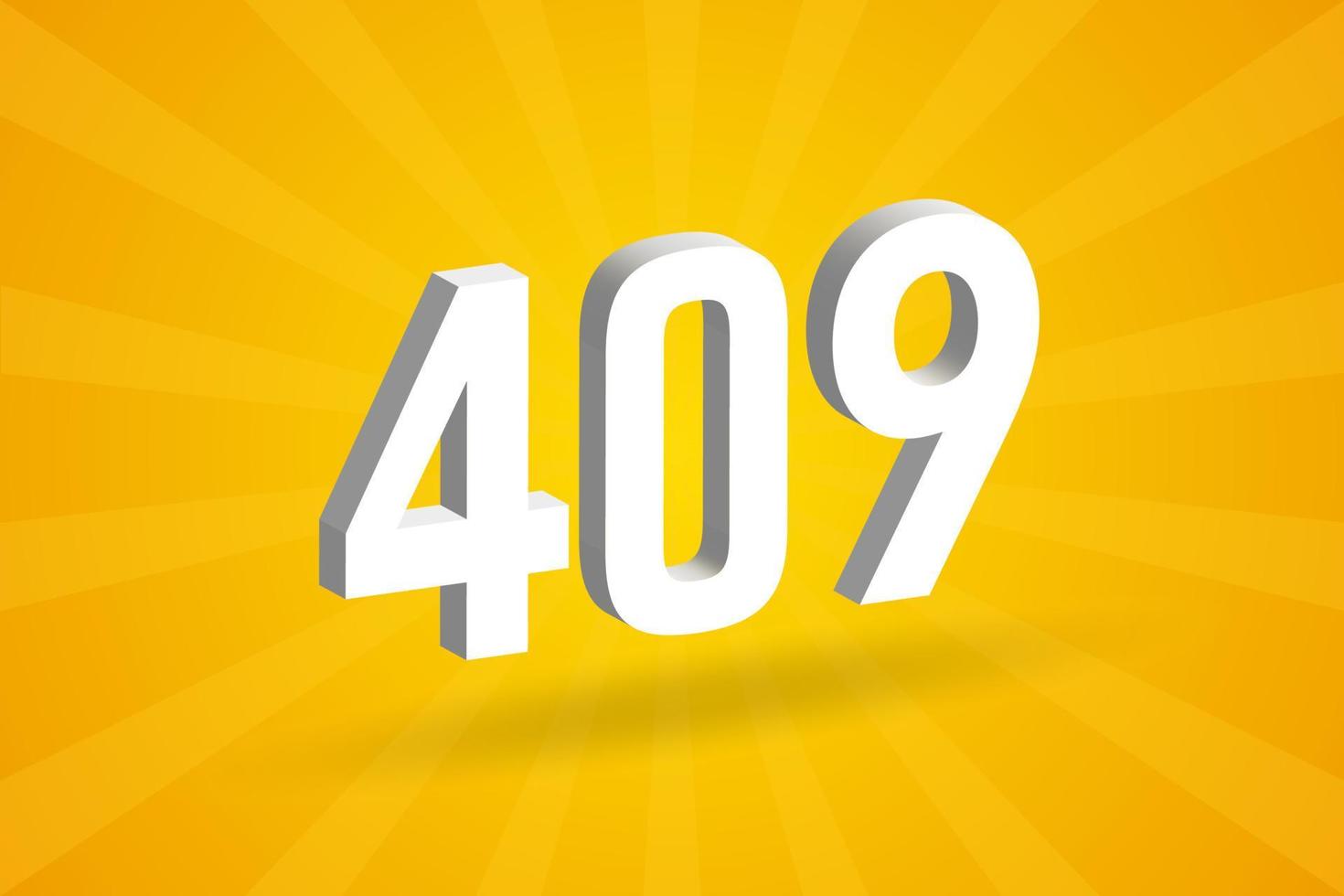 3D 409 number font alphabet. White 3D Number 409 with yellow background vector