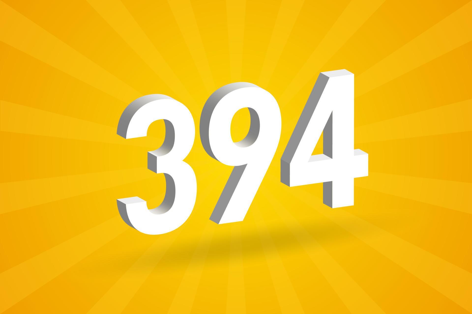 3D 394 number font alphabet. White 3D Number 394 with yellow background ...