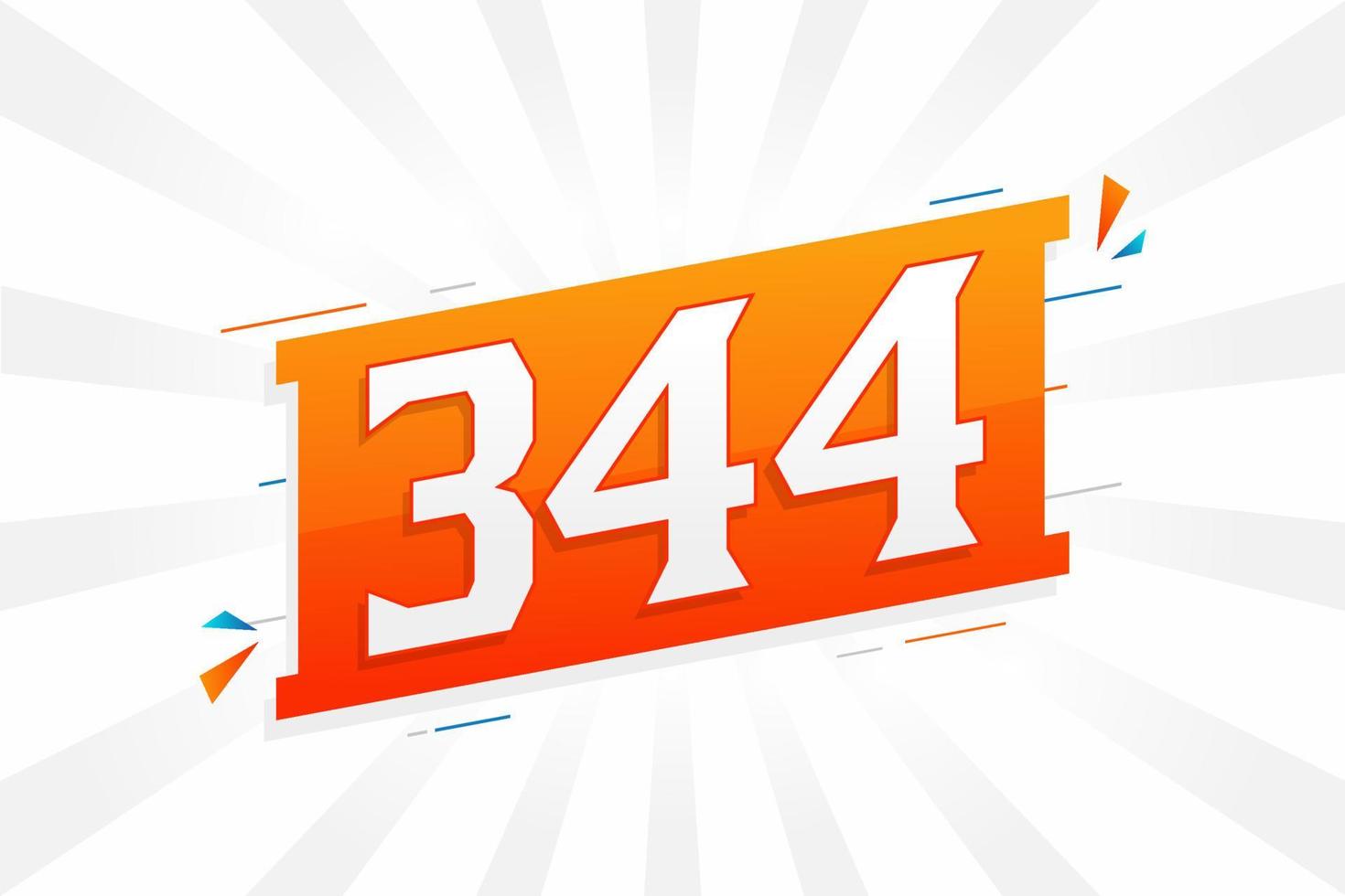 344 number vector font alphabet. Number 344 with decorative element stock vector