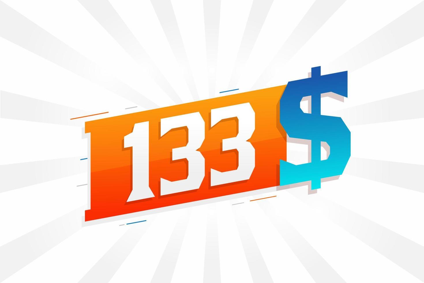 133 Dollar currency vector text symbol. 133 USD United States Dollar American Money stock vector
