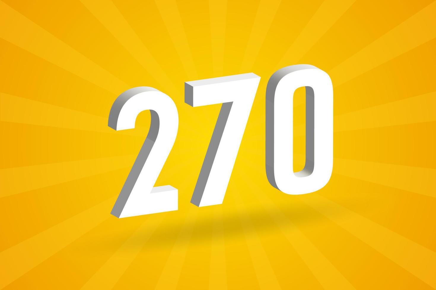 3D 270 number font alphabet. White 3D Number 270 with yellow background vector