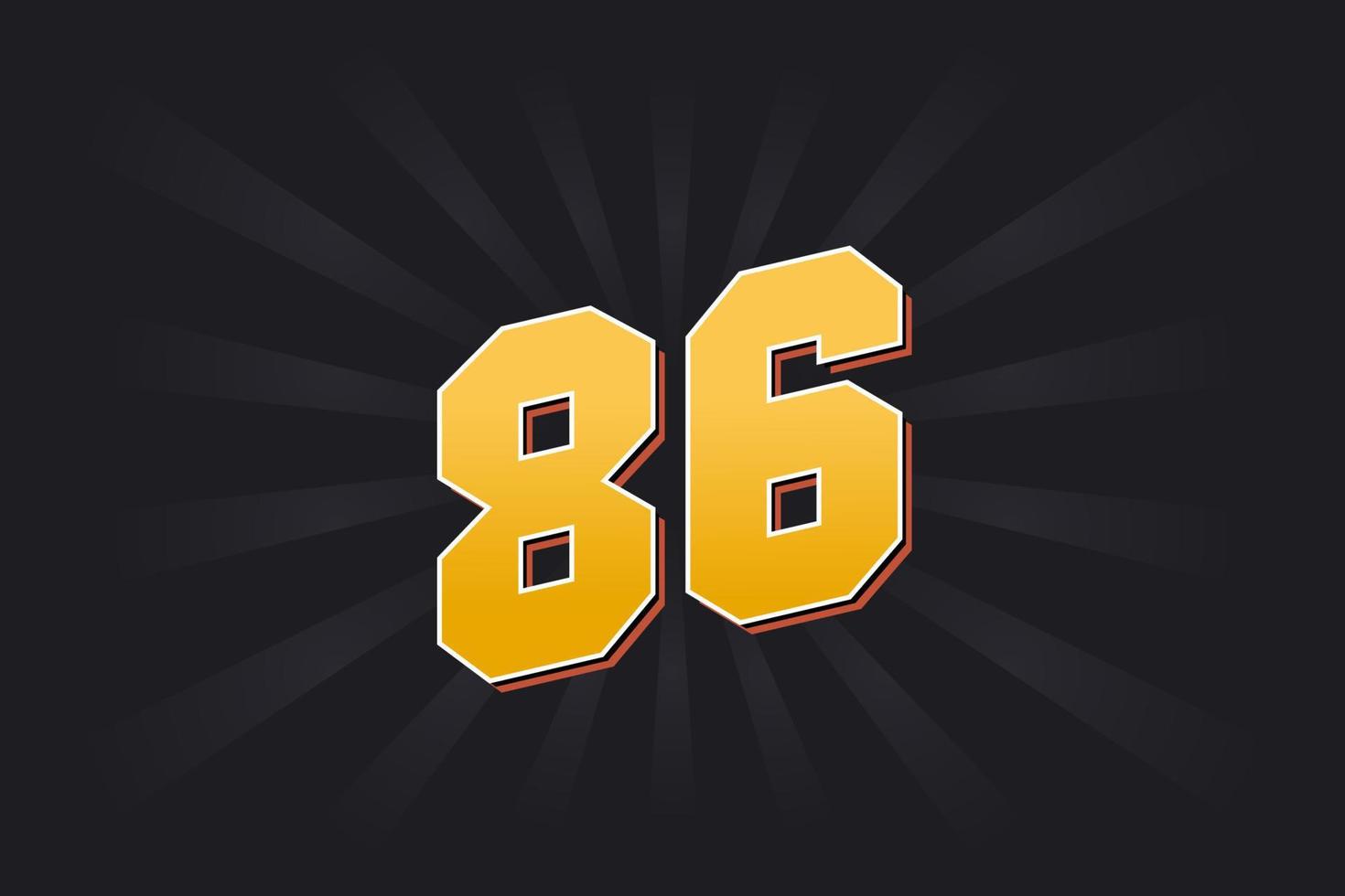 Number 86 vector font alphabet. Yellow 86 number with black background