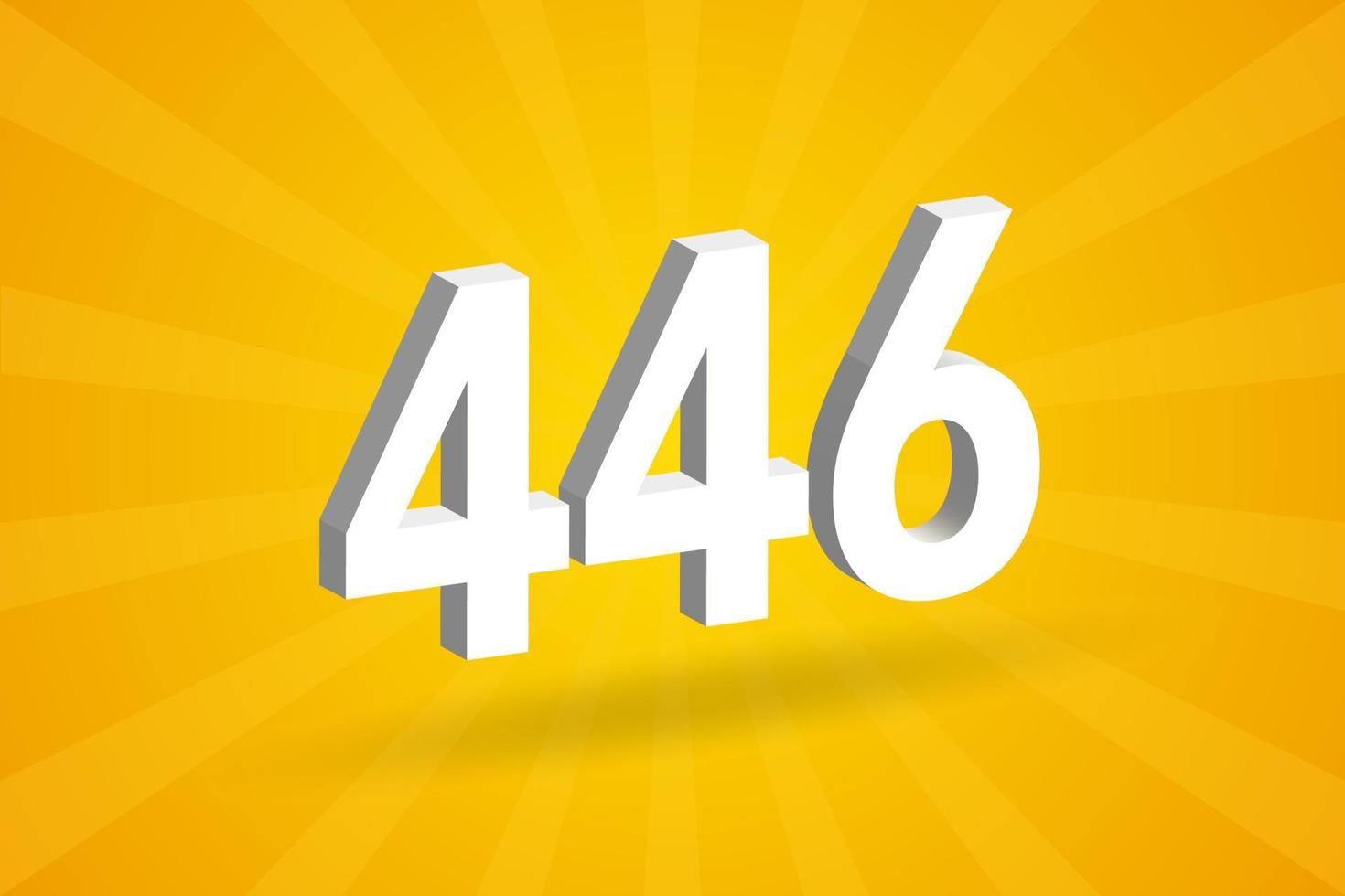 3D 446 number font alphabet. White 3D Number 446 with yellow background vector