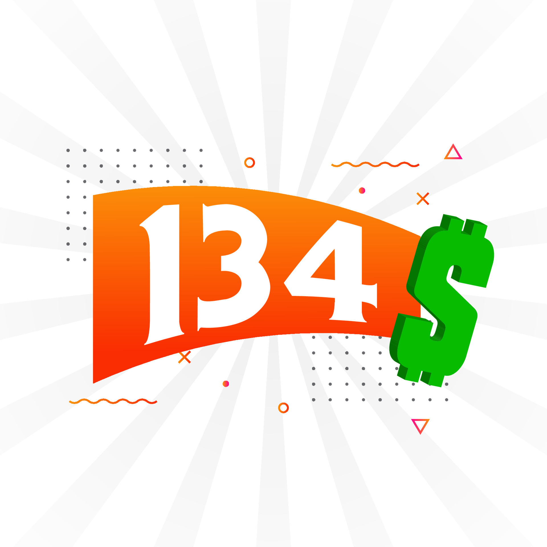 Símbolo de texto vectorial de moneda de 134 dólares. 134 usd dólar de los estados unidos dinero