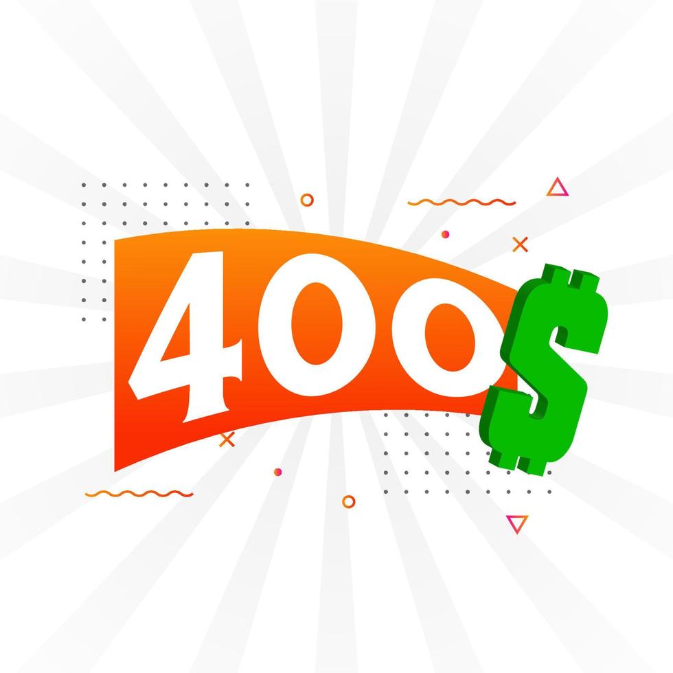 400 Dollar currency vector text symbol. 400 USD United States Dollar American Money stock vector