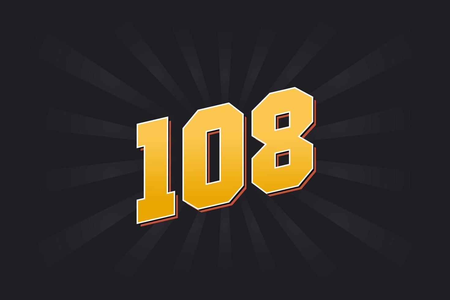 Number 108 vector font alphabet. Yellow 108 number with black background
