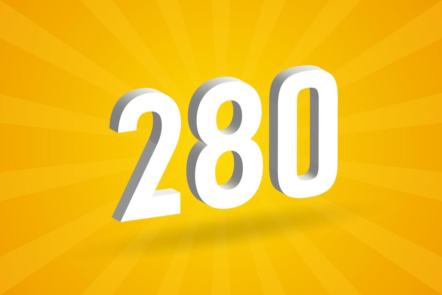 3D 280 number font alphabet. White 3D Number 280 with yellow background vector