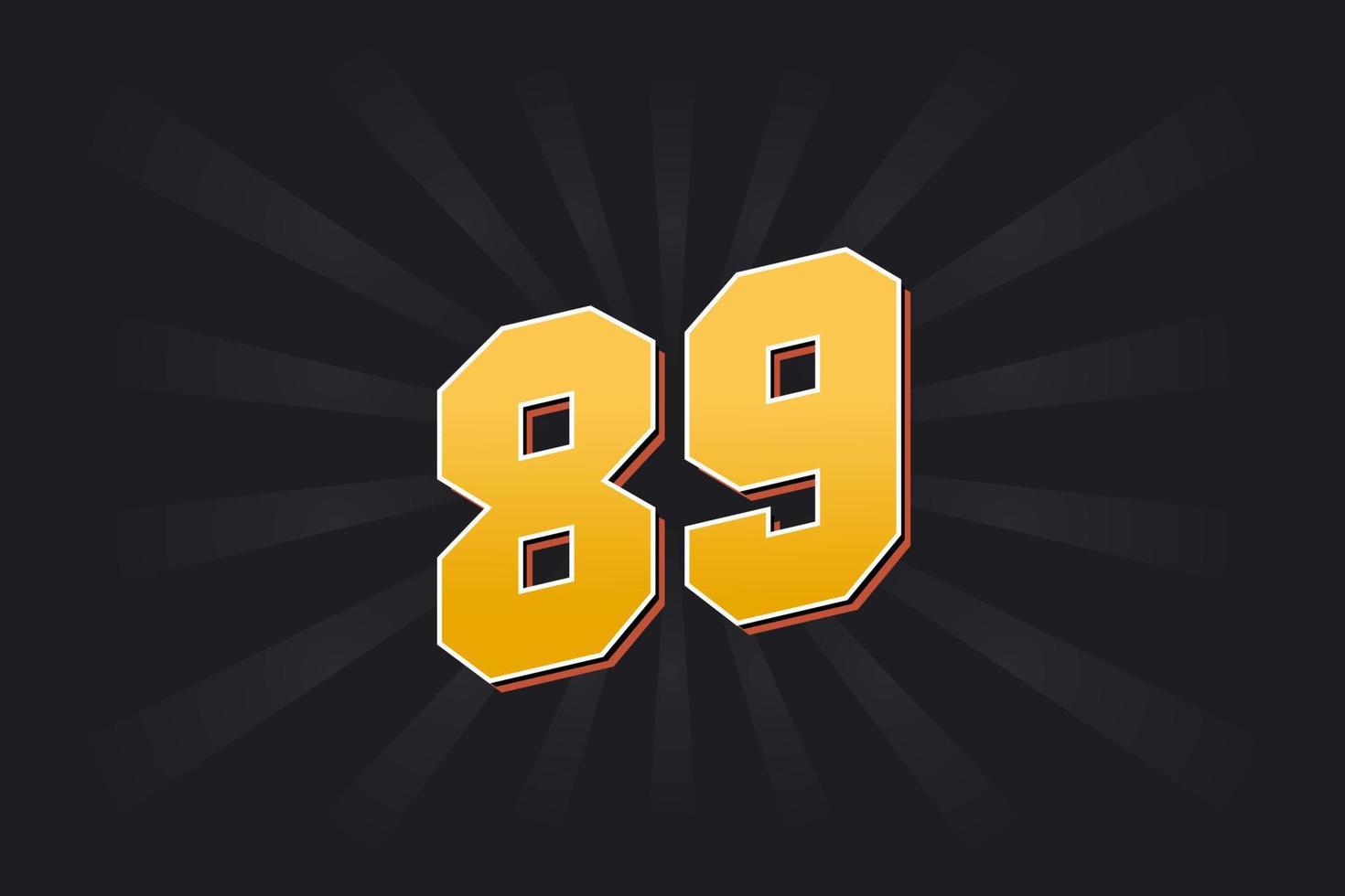 Number 89 vector font alphabet. Yellow 89 number with black background