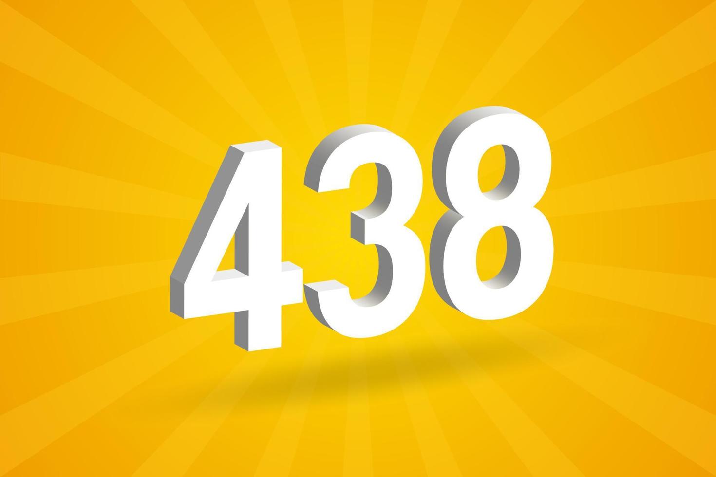 3D 438 number font alphabet. White 3D Number 438 with yellow background vector