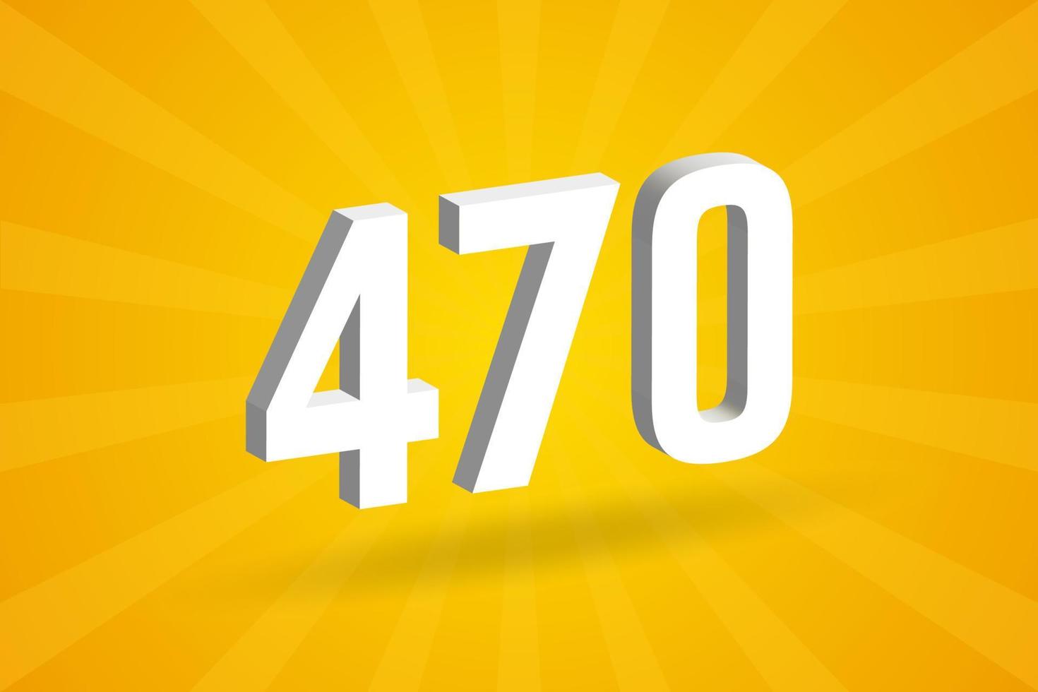 3D 470 number font alphabet. White 3D Number 470 with yellow background vector