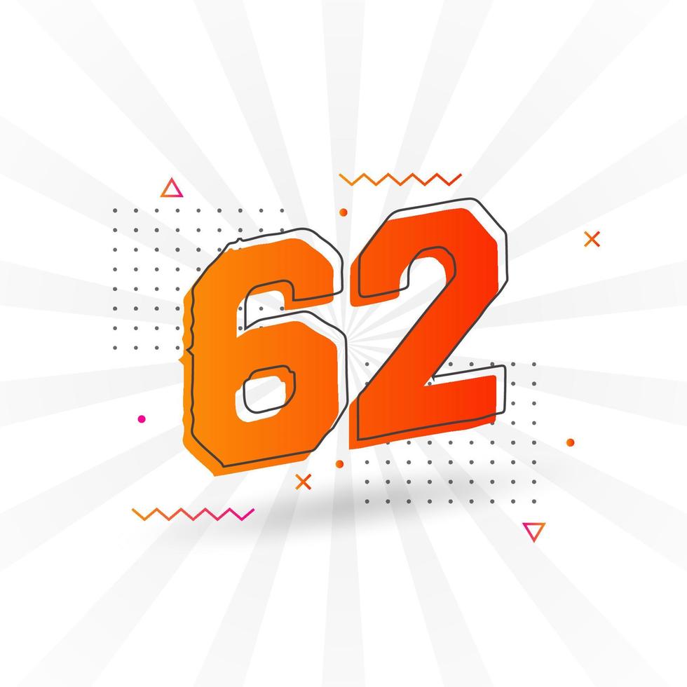 62 number vector font alphabet. Number 62 with decorative element stock vector