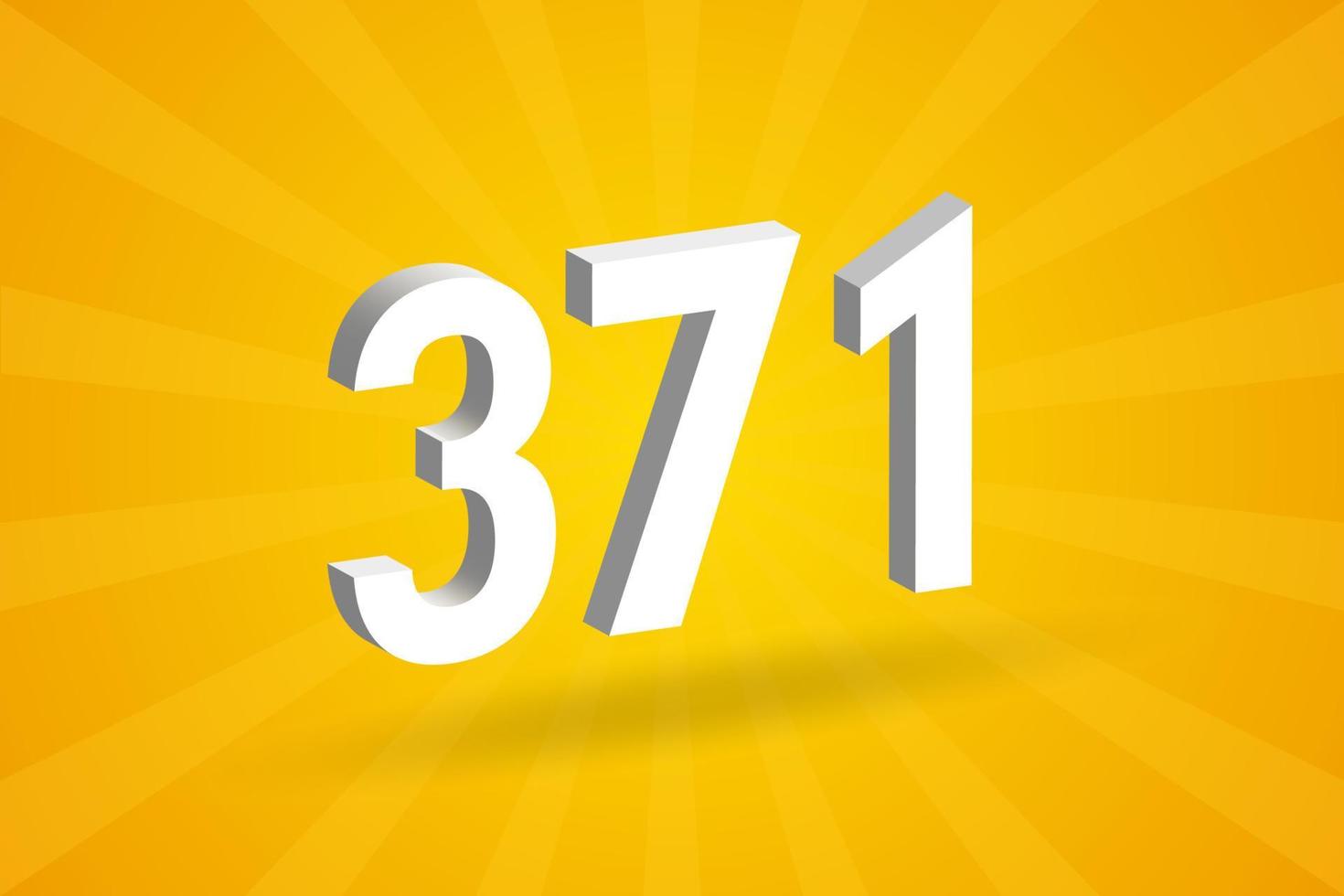3D 371 number font alphabet. White 3D Number 371 with yellow background vector