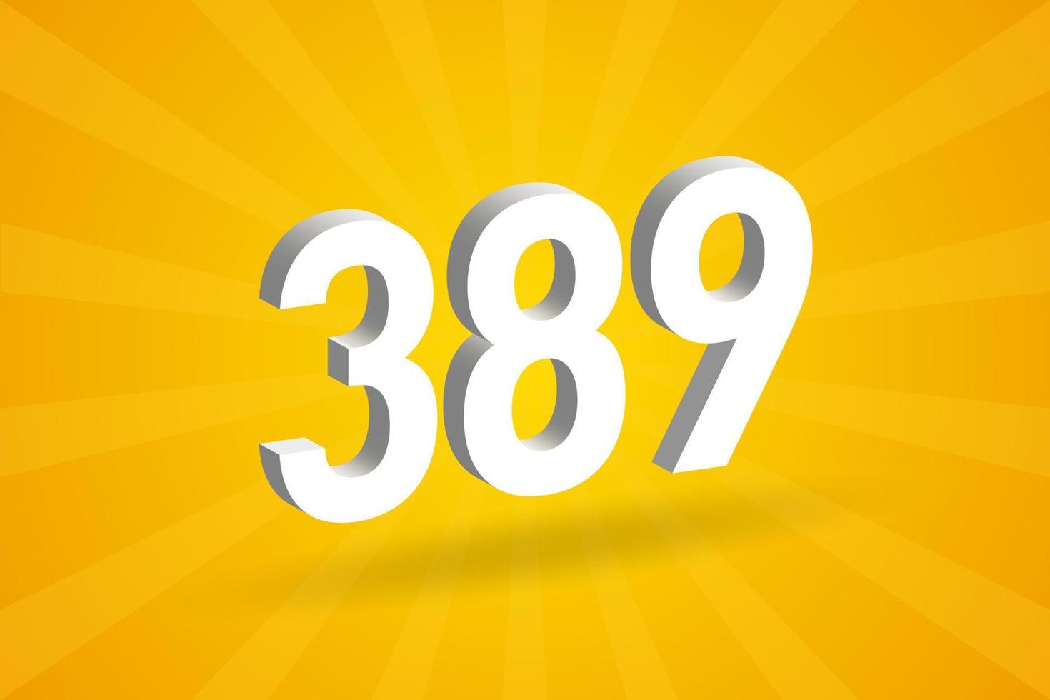 Alfabeto de fuente de número 3d 389. blanco 3d número 389 con fondo amarillo vector