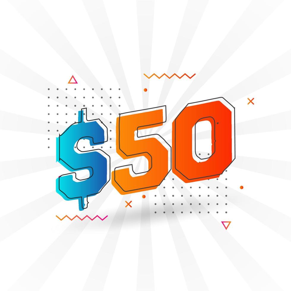 50 Dollar currency vector text symbol. 50 USD United States Dollar American Money stock vector