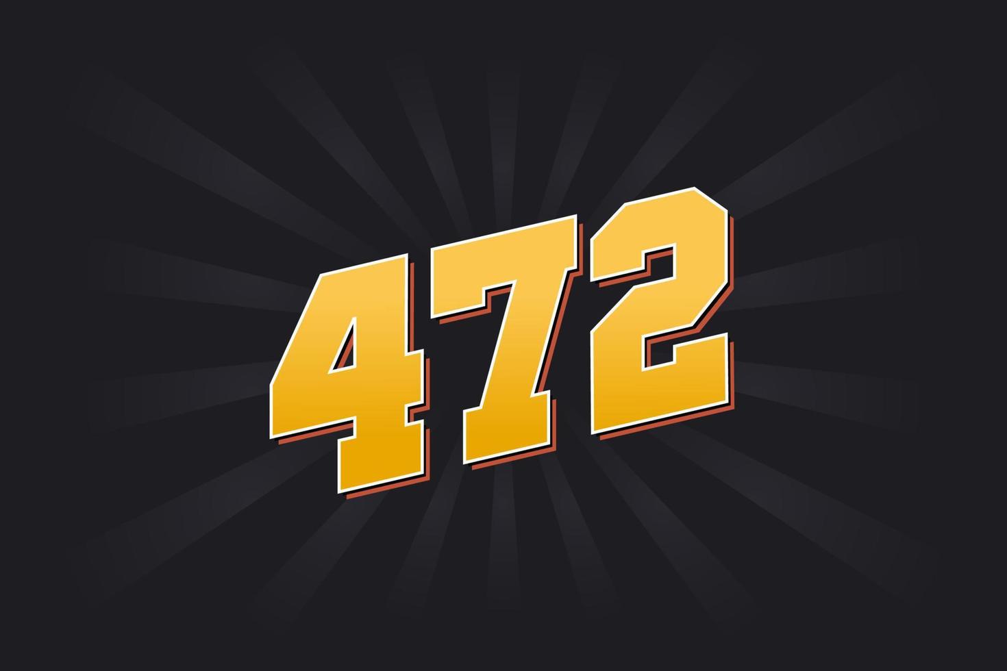 Number 472 vector font alphabet. Yellow 472 number with black background