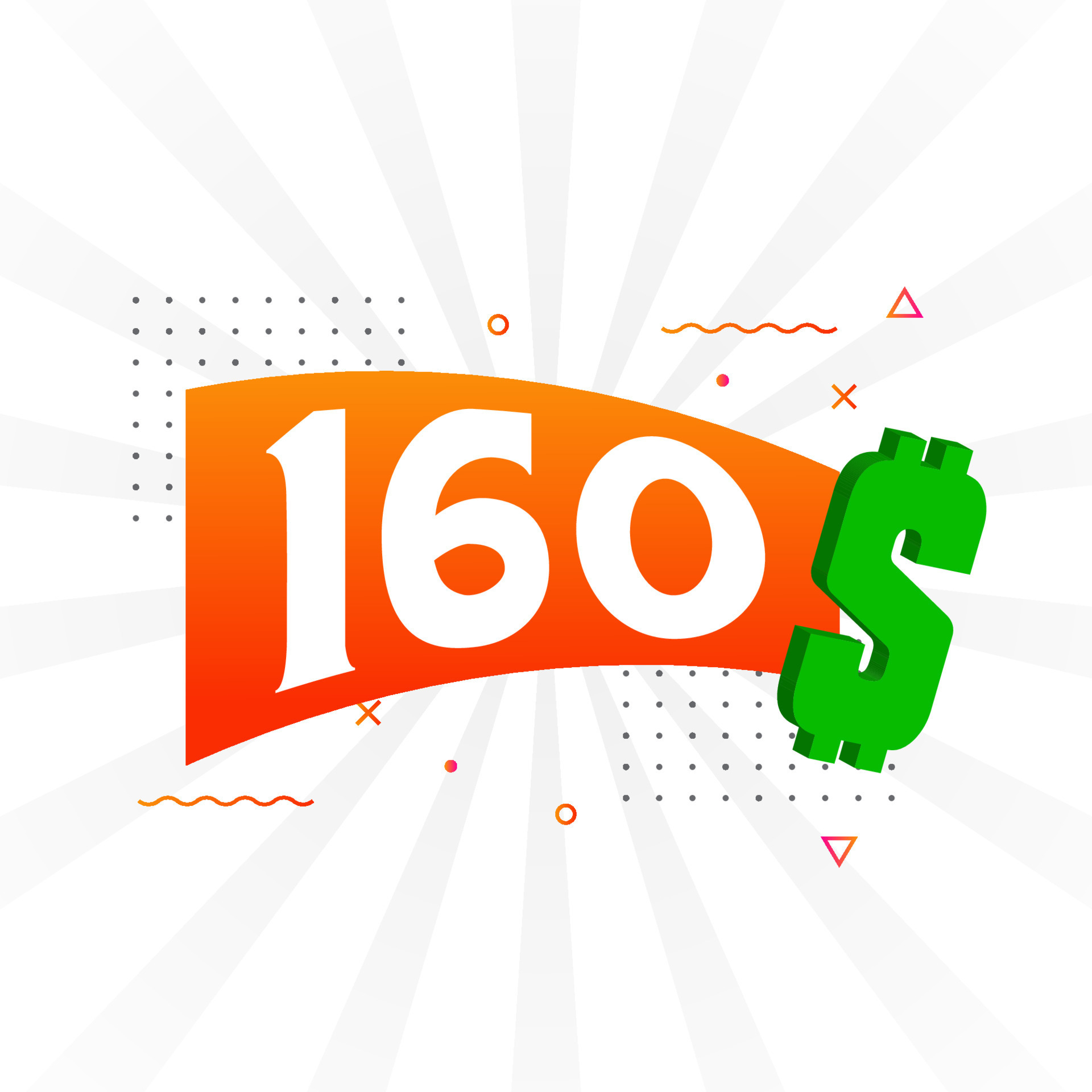 160 Dollar Currency Vector Text Symbol 160 USD United States Dollar 