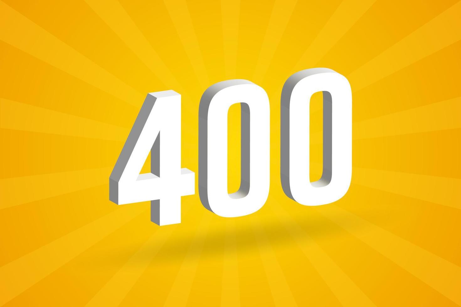 3D 400 number font alphabet. White 3D Number 400 with yellow background vector