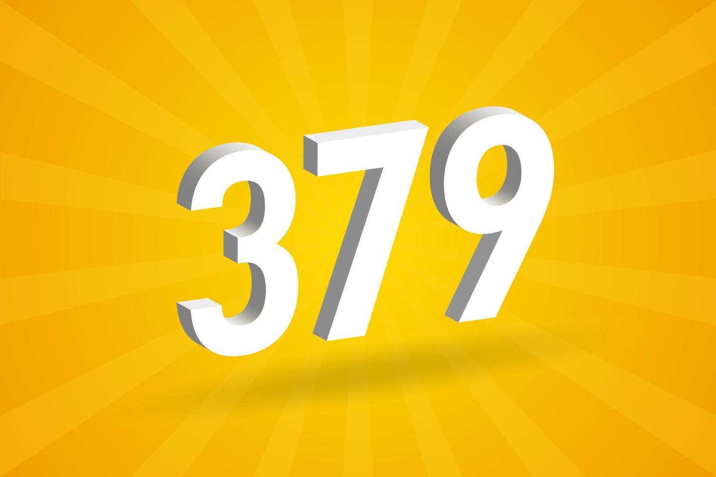 3D 379 number font alphabet. White 3D Number 379 with yellow background vector