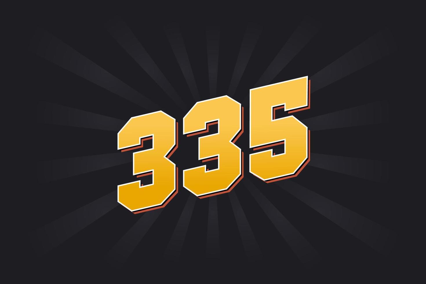 Number 335 vector font alphabet. Yellow 335 number with black background