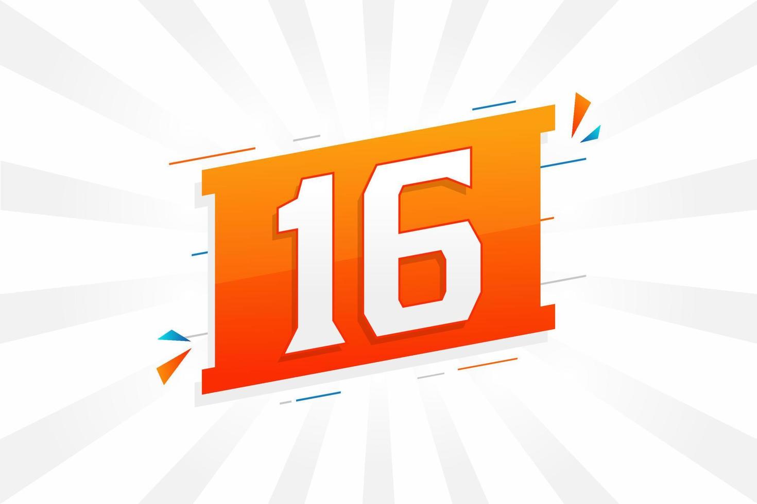 16 number vector font alphabet. Number 16 with decorative element stock vector