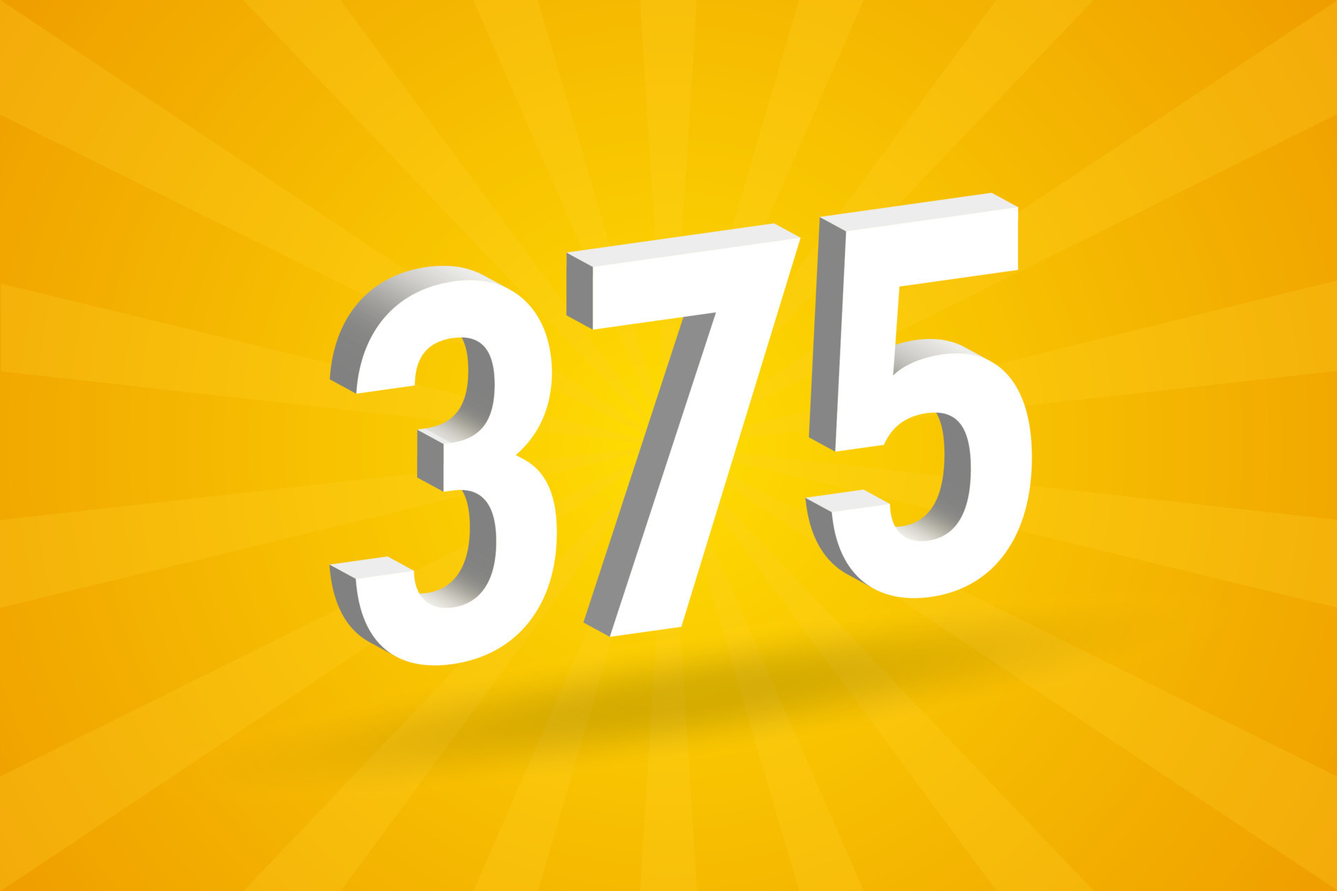 3D 375 number font alphabet White 3D Number 375 with yellow background