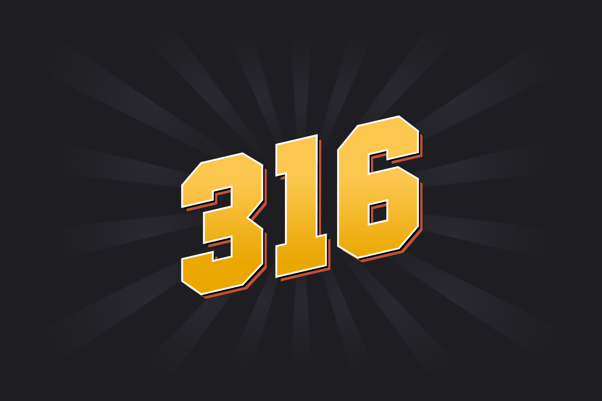 Number 316 vector font alphabet. Yellow 316 number with black ...