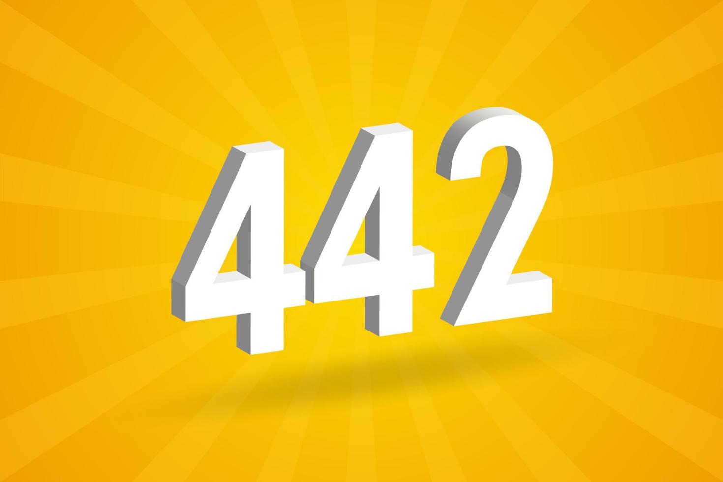 3D 442 number font alphabet. White 3D Number 442 with yellow background vector